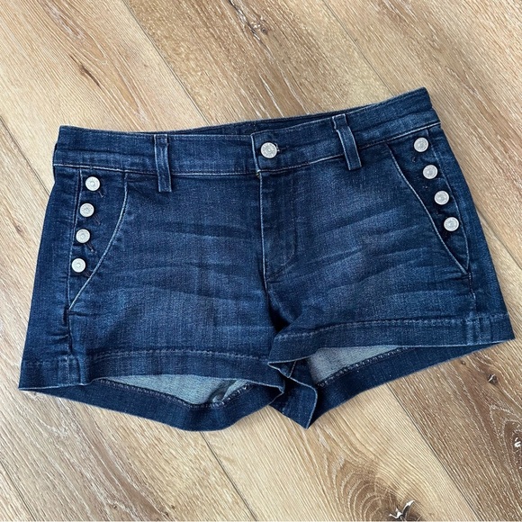 7 For All Mankind Monroe Shorts with Exposed Buttons Medium Wash Denim Sz 27 GUC - Picture 2 of 7